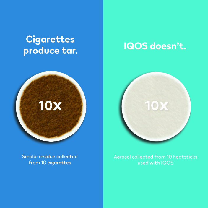 Cigarettes produce tar. IQOS doesn't.