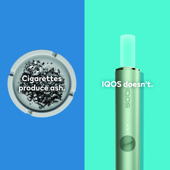 Cigarette filter with brown combustion stains compared to IQOS 3 DUO holder