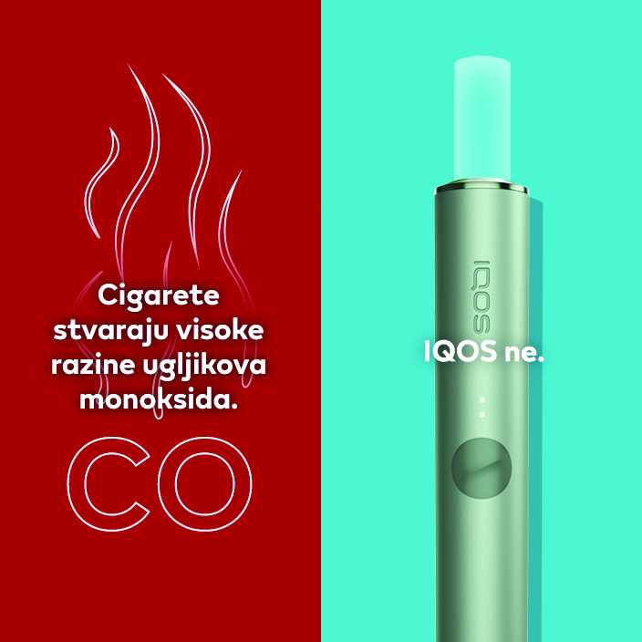 Cigarete stvaraju visoke razine ugljikova monoksida. IQOS ne.