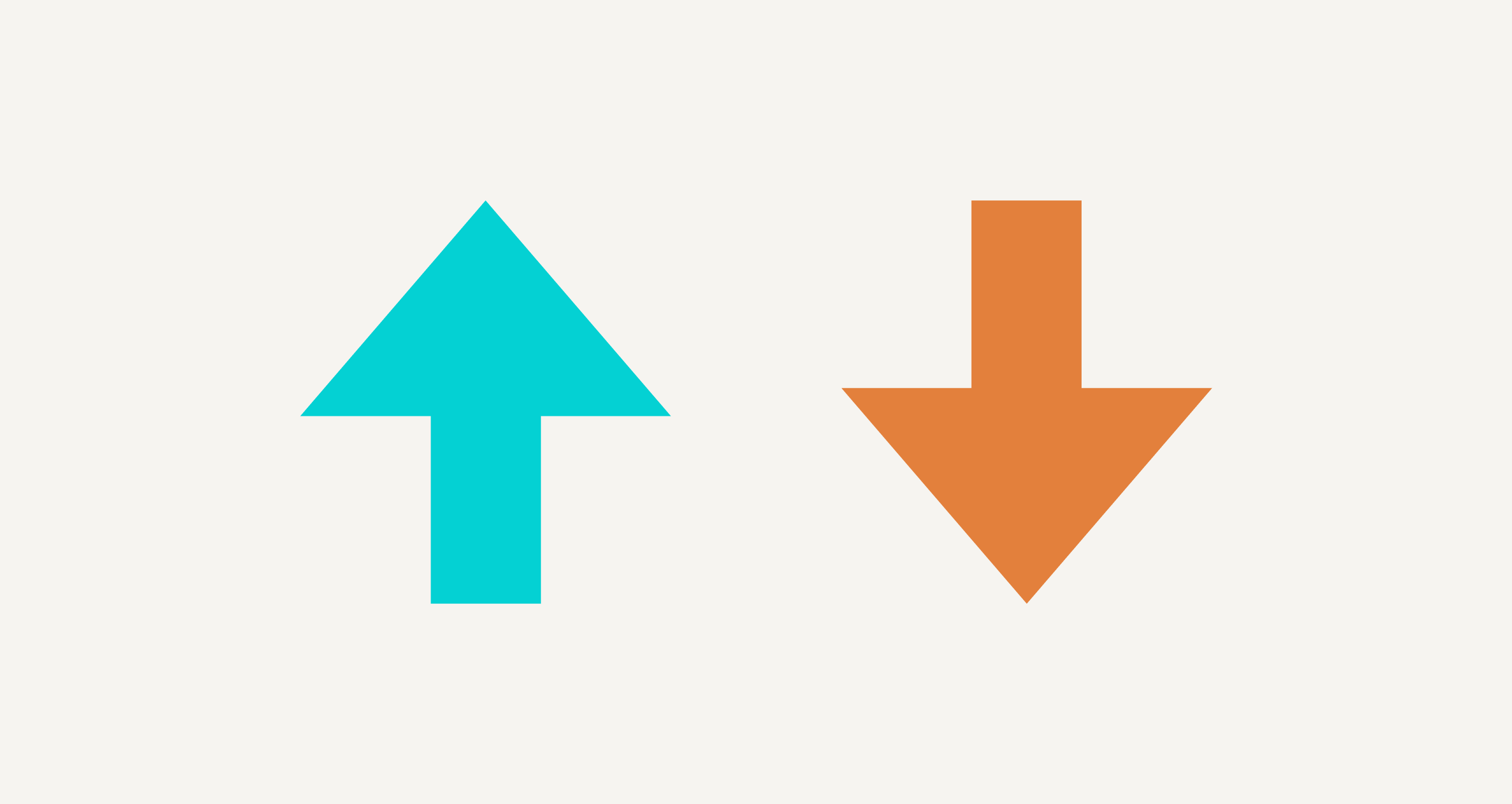 Blue upward arrow next to orange downward arrow