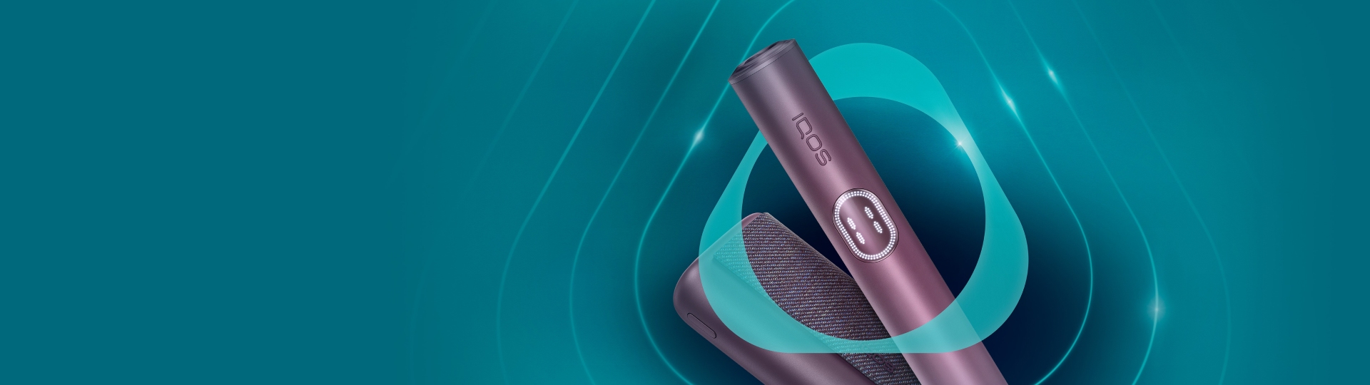 Garnet Red IQOS ILUMA i PRIME device and its charger, inside the IQOS logo