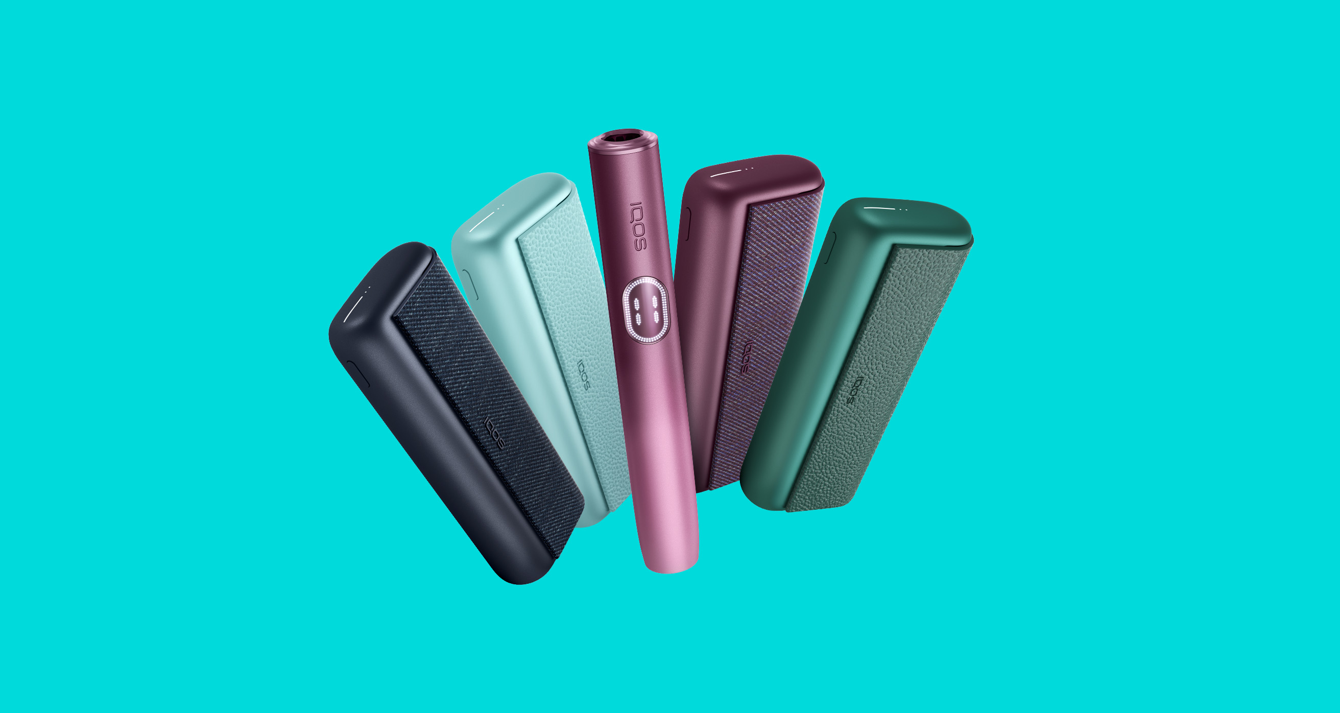 IQOS ILUMA i PRIME uređaji u 4 boje na tirkiznoj pozadini
