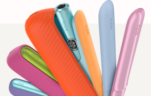 IQOS ILUMA i devices with wraps and door covers in different bright colors