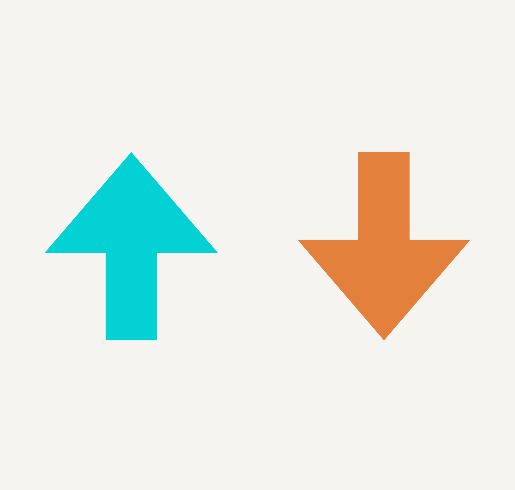 Blue upward arrow next to orange downward arrow